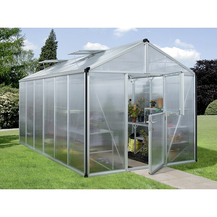 Vitavia Gewächshaus (4,63 x 2,56 x 2,5 m, Farbe: Aluminium, Polycarbonat, 16 mm)