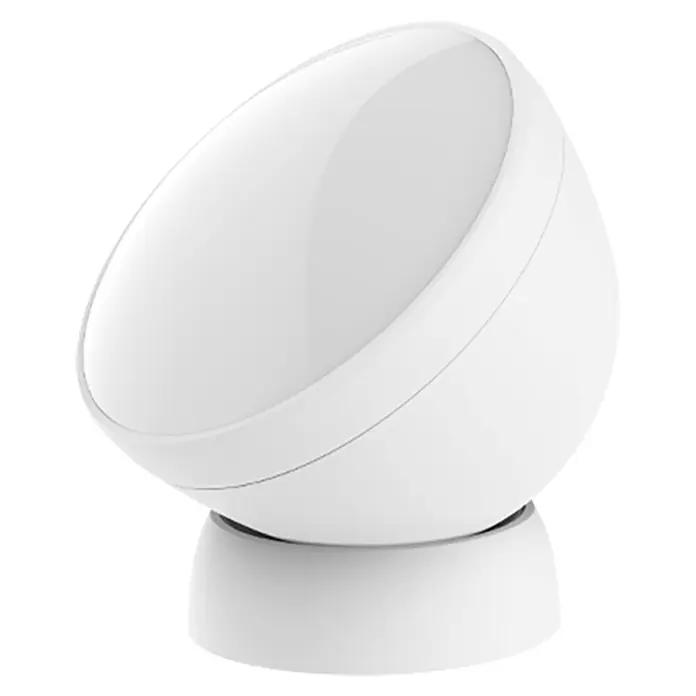 EZVIZ Pack de seguridad Smart Home A3 - 4 pzs., ZigBee 3.0 - Primer plano de una moderna lámpara de mesa blanca con cabezal giratorio y base circular, ideal para mesitas de noche.