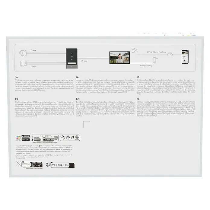 EZVIZ Farb-Video-Türsprechanlage HP7 - 2-Draht-Technik, Bildschirmgröße: 7 ", 1.024 x 600 Pixel - EZVIZ Video-Gegensprechanlage: Intelligentes System für Türkommunikation mit Live-Ansicht, Bewegungserkennung & RFID-Zugang für mehr Sicherheit.