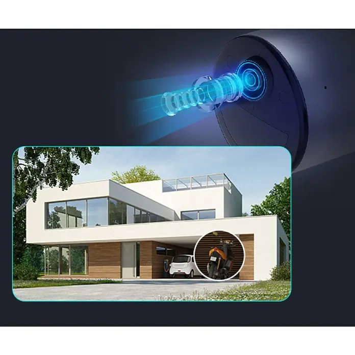 EZVIZ Cámara de vigilancia EB3 - Negro - La imagen muestra una cámara de vigilancia de alta resolución enfocada en una casa moderna, lo que garantiza seguridad y tranquilidad.