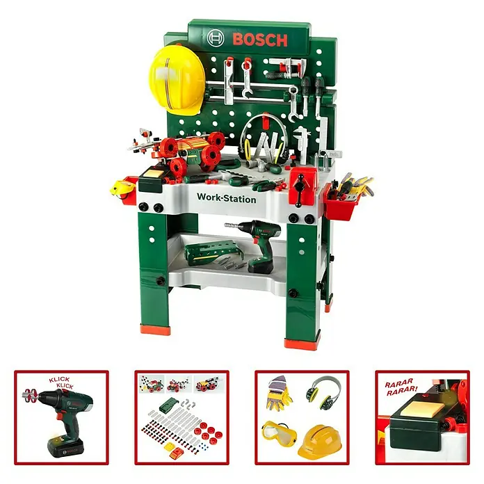 Klein Bosch Kinder-Werkbank - Licht- & Toneffekte - Bosch Werkbank für Kinder mit Werkzeugen und Zubehör. Ideal für kleine Handwerker zum Spielen und Lernen.