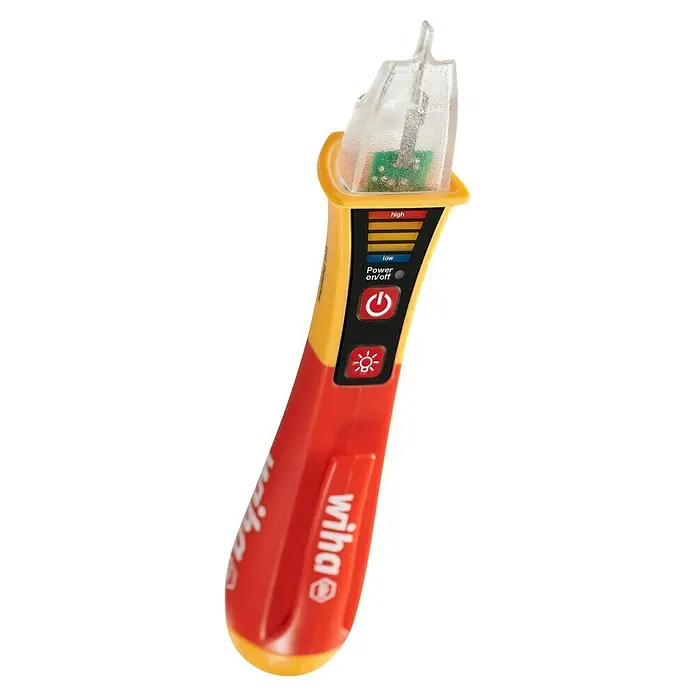 Wiha Kontaktloser Spannungsprüfer Volt Detector - Messbereich: 12 - 1.000 V - Ein Wiha Spannungsprüfer mit zweifarbiger Anzeige für hohe/niedrige Spannung und integrierter Taschenlampe für Elektriker und Heimwerker.