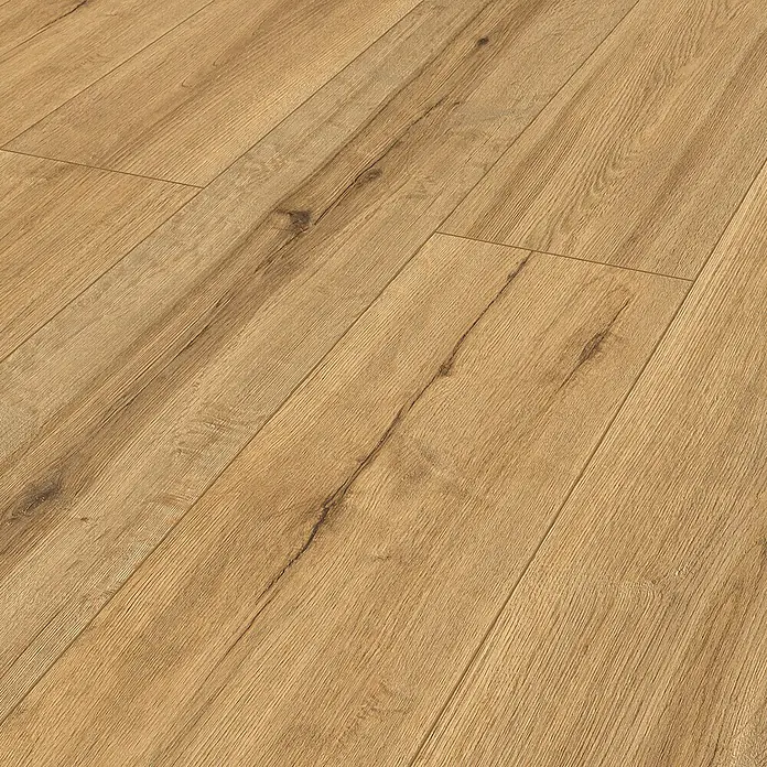 Classen Designboden Pro Nature - Soledad, Landhausdiele, 1.290 x 246 x 4 mm - Detailaufnahme von hellem Laminatboden mit Holzmaserung. Die warmen Farbtöne und die Textur verleihen dem Boden ein natürliches Aussehen.