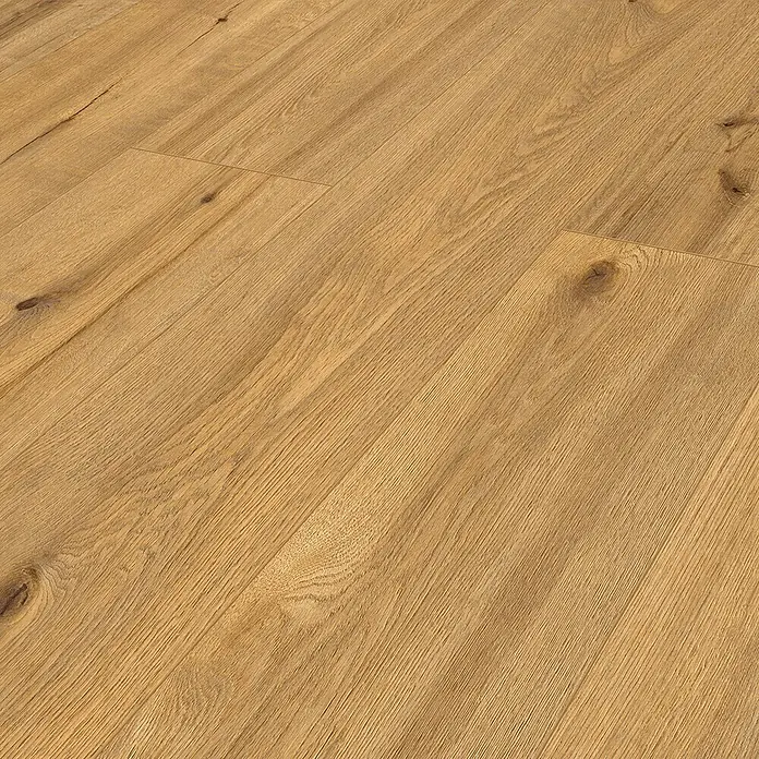 Classen Designboden Pro Nature - Bello, Landhausdiele, 1.290 x 246 x 4 mm - Hochwertiges Foto von hellem Laminatboden. Perfekt für die Darstellung von Innenräumen mit modernem und warmem Flair. Die Holzstruktur ist gut sichtbar.