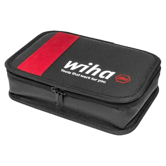 Wiha Set de destornilladores slimVario electric - 32 pzs. - Bolsa de herramientas Wiha: Bolsa negra con una franja roja y el logotipo de Wiha, ideal para guardar herramientas.