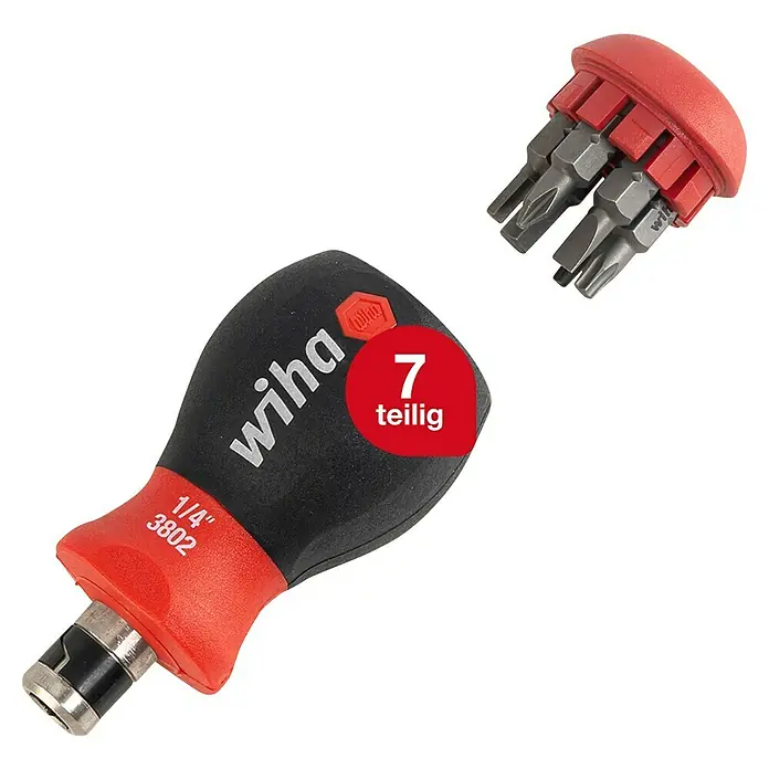Wiha Schraubendreher-Set Stubby - 9 -tlg., Bitdepot - Wiha Stubby Magazin Bithalter 1/4" mit 6 Bits im Magazin, ideal für schwer zugängliche Stellen.