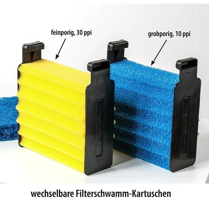 Heissner Durchlauffilter-Set FPU 16000 Eco - Teichgröße: 16 m³ - Unterschiedliche Filterschwamm-Kartuschen: feinporig (30 ppi) und grobporig (10 ppi) für Aquarienfilter für eine optimale Wasserqualität.
