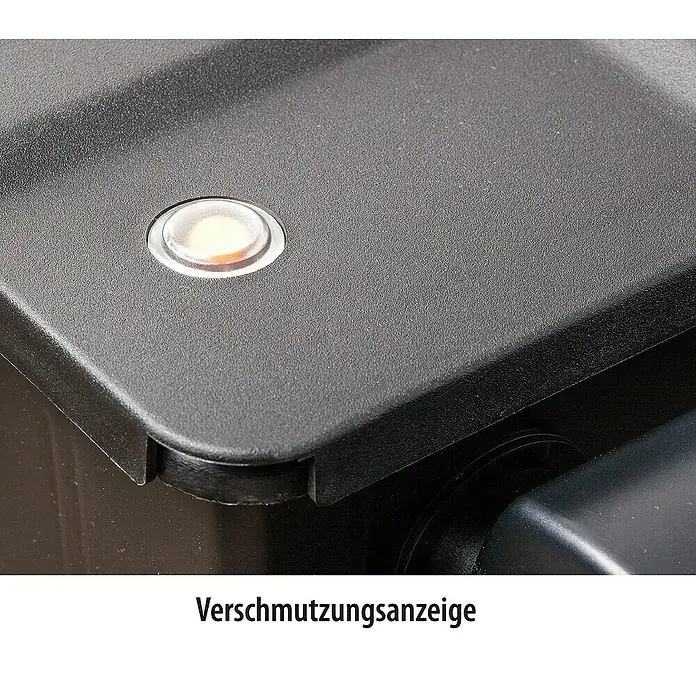 Heissner Durchlauffilter-Set FPU 16000 Eco - Teichgröße: 16 m³ - Nahaufnahme der Schmutzanzeige eines schwarzen Geräts.