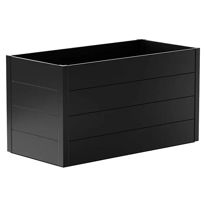 Guardi Hochbeet - 140 x 70 x 76 cm, Metall, Anthrazit - Das Bild zeigt einen modernen, rechteckigen Pflanzkasten in Schwarz, ideal für den Innen- und Außenbereich. Die schlichte Eleganz passt zu jeder Umgebung.