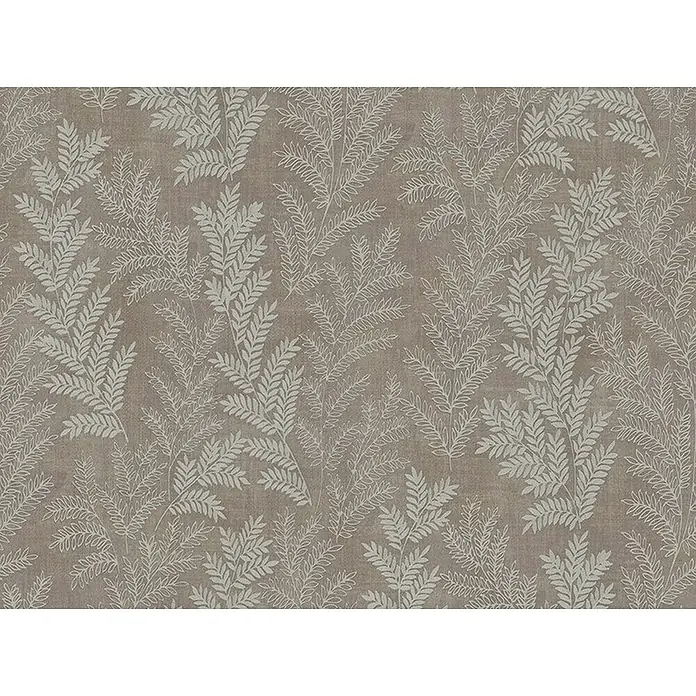 Papel pintado Flor Falguera - Gris/Marrón, 10 x 0,53 m - Papel pintado con un patrón de helechos en tonos beige y crema. El diseño consiste en delicados frondes de helechos que se extienden por el fondo.