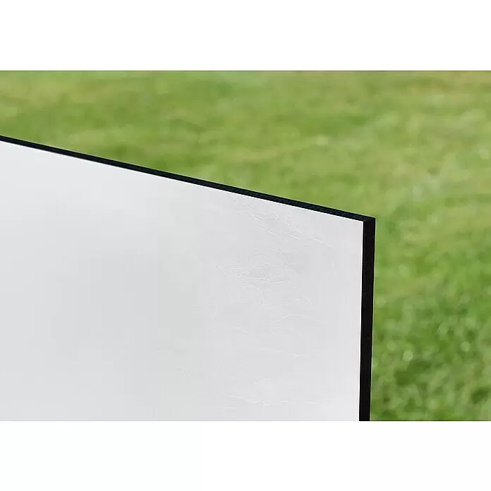 Tablero HPL precortado - 1.390 x 620 x 8 mm, Blanco - Panel blanco con bordes negros y una sutil textura superficial ondulada.