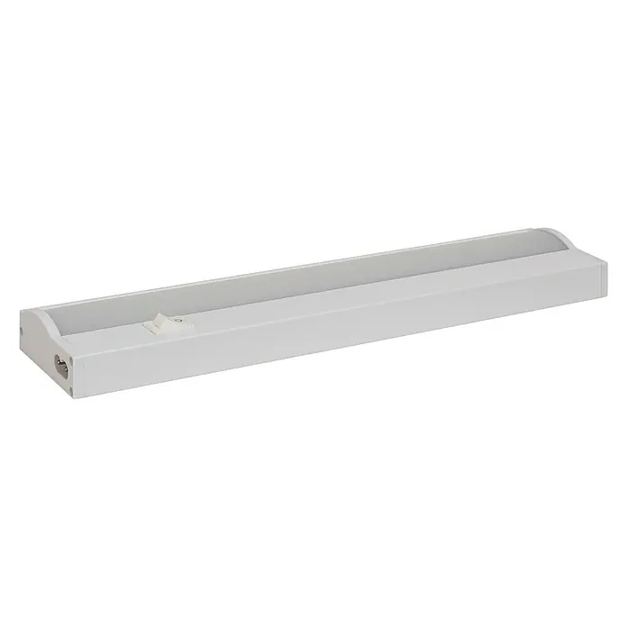 Müller-Licht LED-Unterbauleuchte KOS - L x B x H: 585 x 70 x 28 mm, Lichtfarbe: Neutralweiß, 10 W - Aufnahme einer weißen LED-Unterbauleuchte mit einem Schalter für Küchen oder Werkstätten, die helles, gerichtetes Licht bietet.