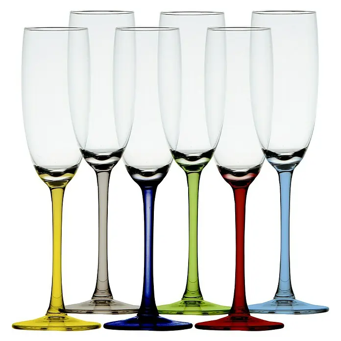 Marine Business Party Copa de champagne - 6 ud., Antideslizante - Elegancia colorida: copas de champán con tallos amarillos, grises, azules, verdes, rojos y celestes, añadiendo elegancia y estilo a cualquier ocasión.