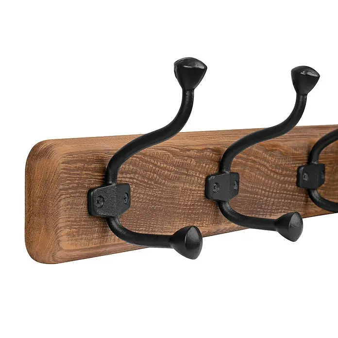 Walteco Hakenleiste - L x B x H: 730 x 160 x 115 mm, Anzahl Haken: 4 Stk., Holz - Diese Garderobe mit rustikalem Holzbrett und schwarzen Metallhaken bietet stilvollen Stauraum für Jacken und Accessoires.