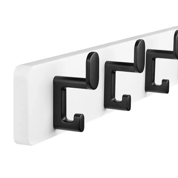 Walteco Hakenleiste - L x B x H: 550 x 55 x 80 mm, Anzahl Haken: 5 Stk., Weiß, Schwarz - Weiße Wandgarderobe mit fünf schwarzen Haken. Praktische und stilvolle Garderobenleiste für Flur oder Schlafzimmer.