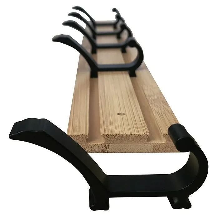 Walteco Hakenleiste - L x B x H: 500 x 45 x 80 mm, Anzahl Haken: 5 Stk., Holz - Kleiderhakenleiste aus Bambus mit schwarzen Haken, ideal für Jacken und Accessoires. Stilvolle Garderobenlösung für den Flur.