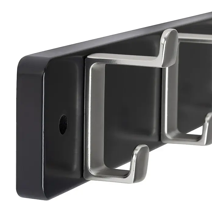 Walteco Hakenleiste - L x B x H: 450 x 60 x 80 mm, Anzahl Haken: 4 Stk., MDF - Wandgarderobe mit mehreren Haken aus gebürstetem Metall und schwarzer Rückwand, ideal für Flur oder Bad.