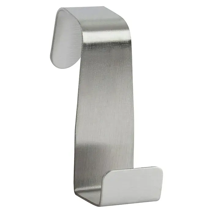 Walteco Türhaken - L x B x H: 25 x 64 x 70 mm, Edelstahl, Anzahl Haken: 2 Stk. - Nahaufnahme eines einzelnen Metall-Türhängehakens, ideal zur Organisation und Aufbewahrung in Küche oder Bad.