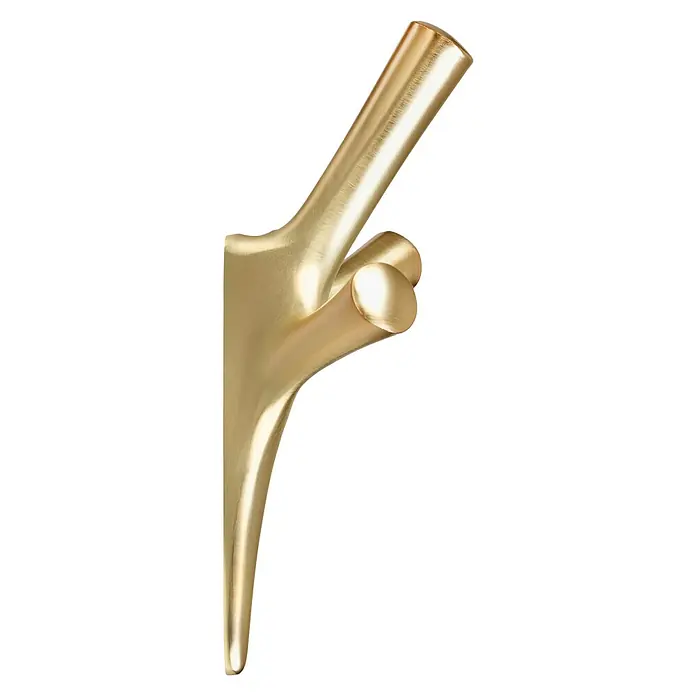 Walteco Garderobenhaken AMIOSO I - L x B x H: 107 x 59 x 160 mm, Anzahl Haken: 3 Stk., Gold - Goldene Hüftprothese auf schwarzem Hintergrund. Das Implantat ist glänzend und detailreich dargestellt.
