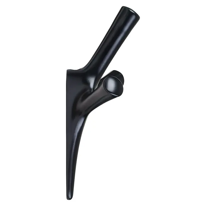 Walteco Garderobenhaken AMIOSO I - L x B x H: 107 x 59 x 160 mm, Anzahl Haken: 3 Stk., Schwarz - Schwarzes Hüftimplantat mit glänzender Oberfläche vor schwarzem Hintergrund, das für medizinische Zwecke verwendet wird.