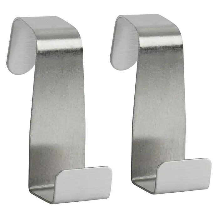 Walteco Türhaken - L x B x H: 25 x 64 x 70 mm, Edelstahl, Anzahl Haken: 2 Stk. - Zwei silberne Türhaken aus Metall mit glatter Oberfläche, ideal für zusätzlichen Stauraum im Haushalt.