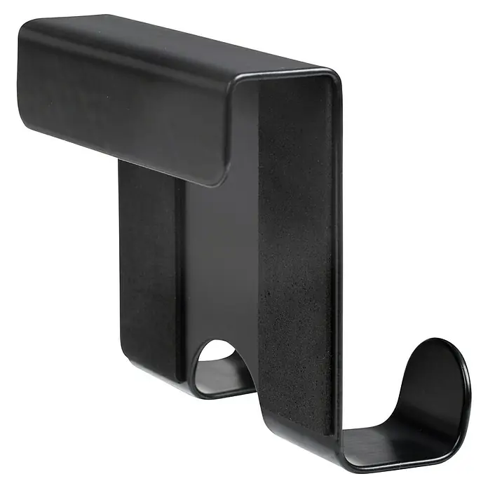 Walteco Türhaken - L x B x H: 68 x 47 x 65 mm, 2 Stk. - Nahaufnahme eines schwarzen Türhakenleiste-Organizers mit schlichtem Design und gepolsterter Rückseite.