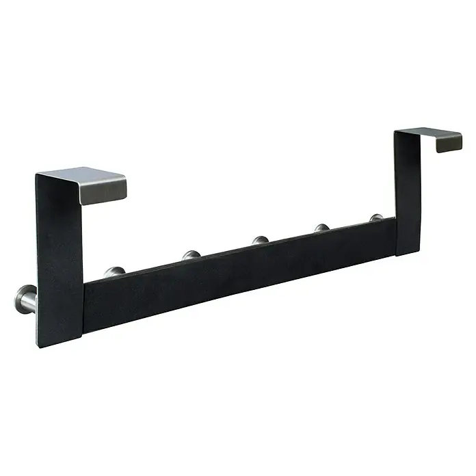 Walteco Türhaken - L x B x H: 388 x 65 x 113 mm, Edelstahl, Anzahl Haken: 6 Stk. - Eine Türgarderobe mit Haken in Schwarz und Silber bietet praktischen Stauraum über der Tür. Ideal für Jacken und Accessoires.