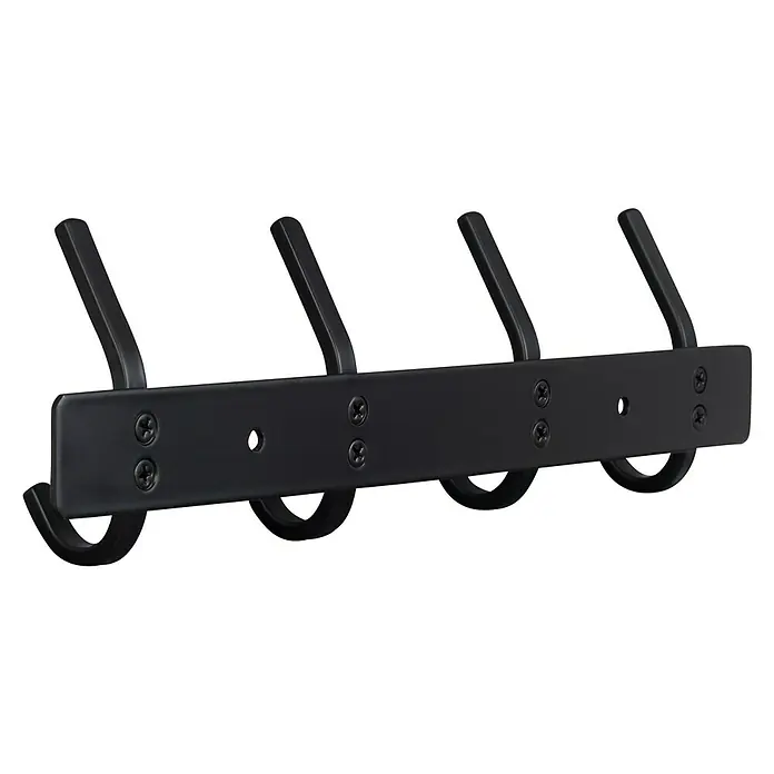 Walteco Hakenleiste - L x B x H: 300 x 40 x 800 mm, Anzahl Haken: 4 Stk., Edelstahl - Schwarze Wandgarderobe mit vier Haken und Schraubbefestigung zur stilvollen und praktischen Aufbewahrung von Jacken und Accessoires.
