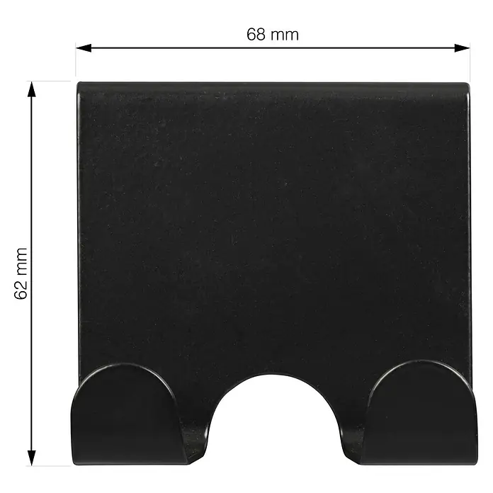 Walteco Türhaken - L x B x H: 68 x 47 x 65 mm, 2 Stk. - Schwarzer, doppelter Haken mit den Maßen 68 mm x 62 mm zur Wandmontage. Ideal für Bad oder Küche.