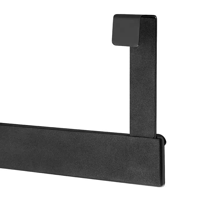 Walteco Türhaken - L x B x H: 400 x 55 x 132 mm, Metall, 4 Stk. - Nahaufnahme einer schwarzen Over-the-Door-Hängevorrichtung, die Funktionalität und minimalistisches Design für die Organisation bietet.