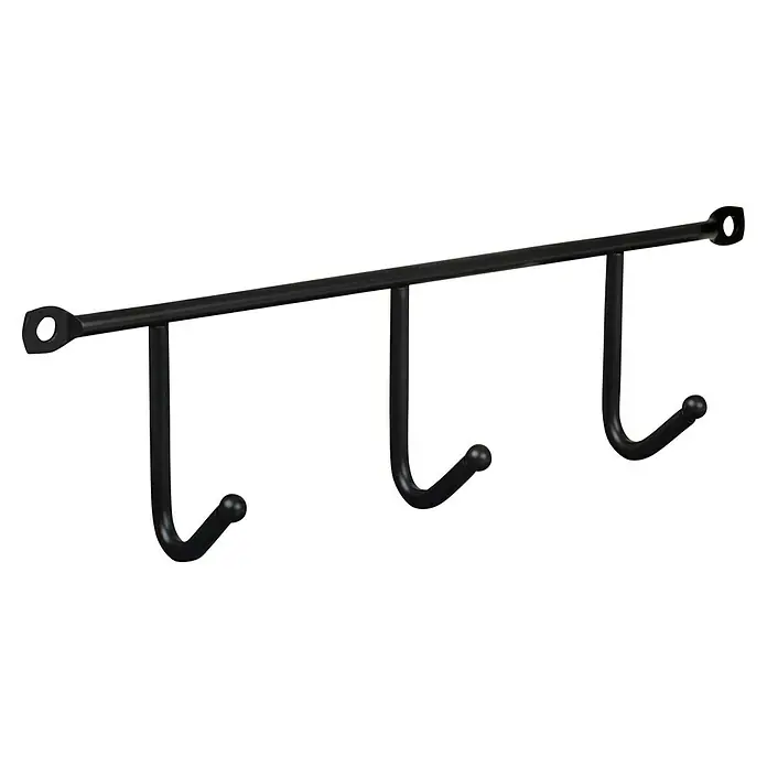 Walteco Hakenleiste - L x B x H: 200 x 35 x 60 mm, Anzahl Haken: 3 Stk., Schwarz - Eine schwarze, an der Wand montierte Kleiderstange mit drei Haken für Jacken oder Mäntel, ideal für den Flur oder das Schlafzimmer.