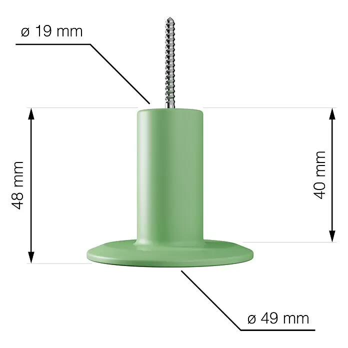 Walteco Garderobenhaken - Gesamtumfang: 4 -tlg., Mehrfarbig (Grau, Grün, Weiß, Orange) - Grüner Kunststoff-Abstandshalter mit integrierter Metallschraube. 48mm hoch, 49mm Basisdurchmesser.