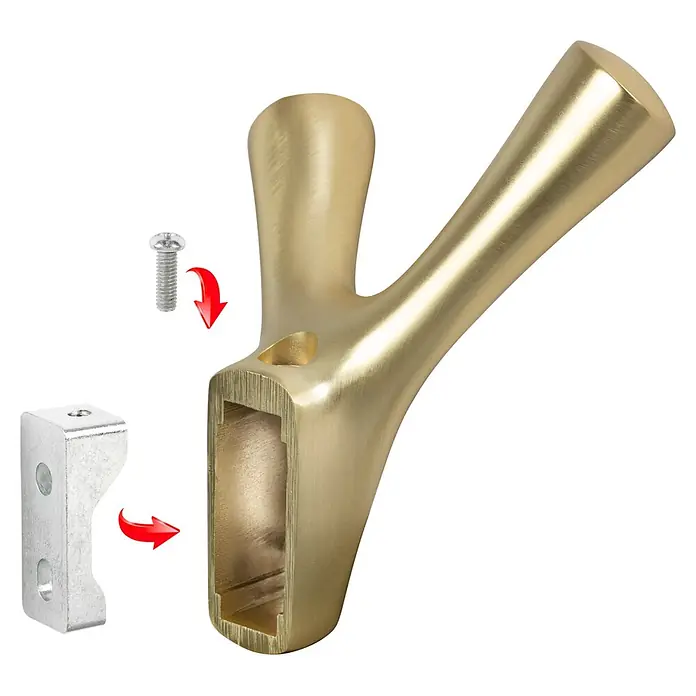 Walteco Garderobenhaken AMIOSO II - L x B x H: 76 x 48 x 92 mm, Anzahl Haken: 2 Stk., Gold - Wandhaken aus goldfarbenem Metall zur Befestigung an einer Wand mit Schrauben und einer Montageplatte.