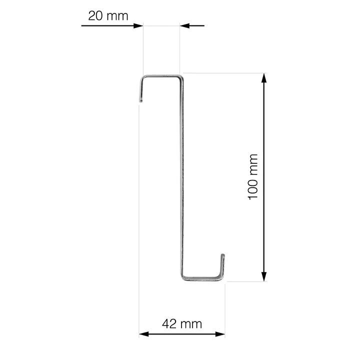 Walteco Türhaken - L x B x H: 40 x 18 x 100 mm, Edelstahl, 1 Stk. - Technische Zeichnung eines Z-Profils mit den Maßen 20 mm, 100 mm und 42 mm. Ideal für Konstruktionen und Befestigungen.