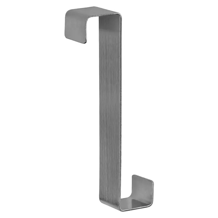 Walteco Türhaken - L x B x H: 40 x 18 x 100 mm, Edelstahl, 1 Stk. - Nahaufnahme eines silberfarbenen Türhakens aus Metall, der zum Aufhängen von Gegenständen an Türen verwendet wird.