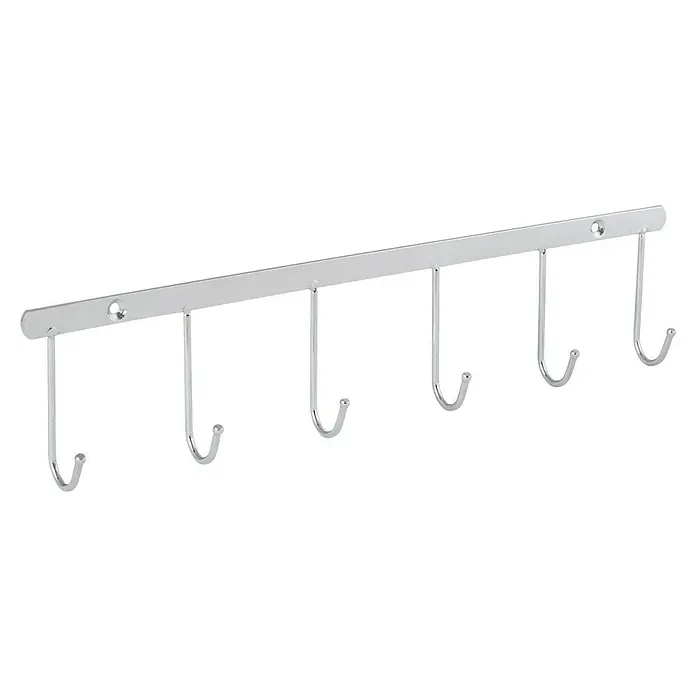Walteco Hakenleiste - L x H: 410 x 90 mm, Anzahl Haken: 6 Stk., Chrom - Wandgarderobe mit sieben Haken. Die silberne Garderobe ist ideal für Jacken, Handtücher und mehr. Praktische Aufbewahrungslösung.