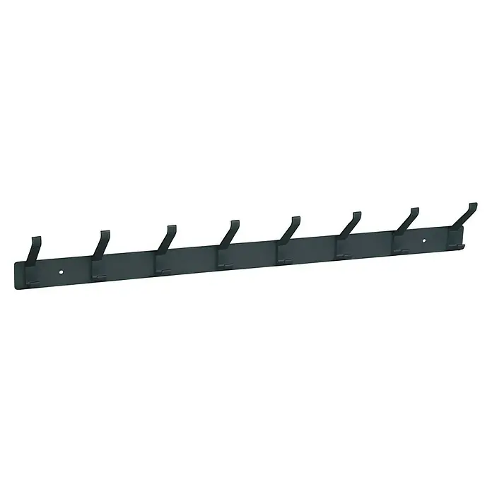 Walteco Hakenleiste - L x B x H: 635 x 55 x 85 mm, Anzahl Haken: 8 Stk., Aluminium - Eine Garderobenleiste mit sieben Haken, die eine stilvolle und praktische Lösung für die Aufbewahrung von Jacken und Accessoires bietet.