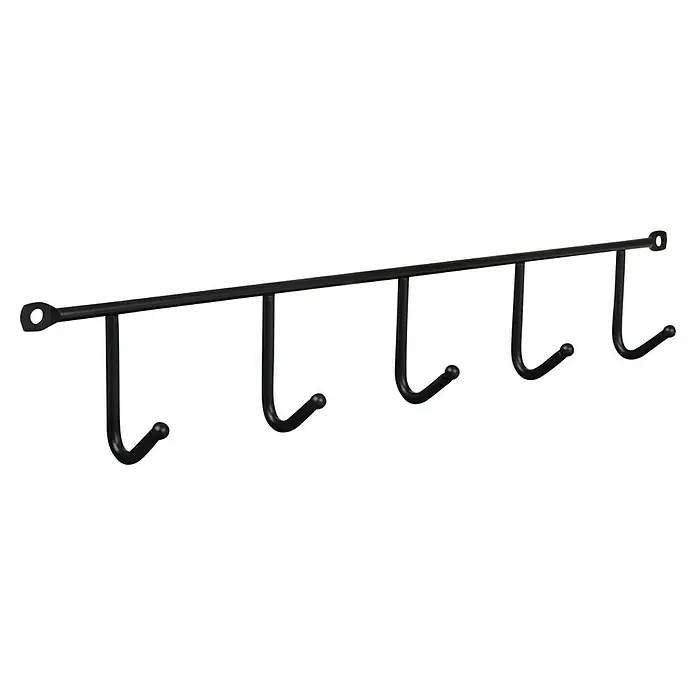 Walteco Hakenleiste - L x B x H: 350 x 35 x 60 mm, Anzahl Haken: 5 Stk., Schwarz - Schwarze Metallleiste mit fünf Haken zum Aufhängen von Küchenutensilien oder Handtüchern, ideal für die Organisation.