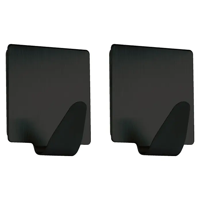 Walteco Selbstklebehaken Selbstklebend - L x B x H: 49 x 22 x 56 mm, Kleben, Schwarz - Zwei schwarze selbstklebende Wandhaken zum Aufhängen von Gegenständen im Haushalt oder Büro. Ideal für Küche, Bad oder Flur.
