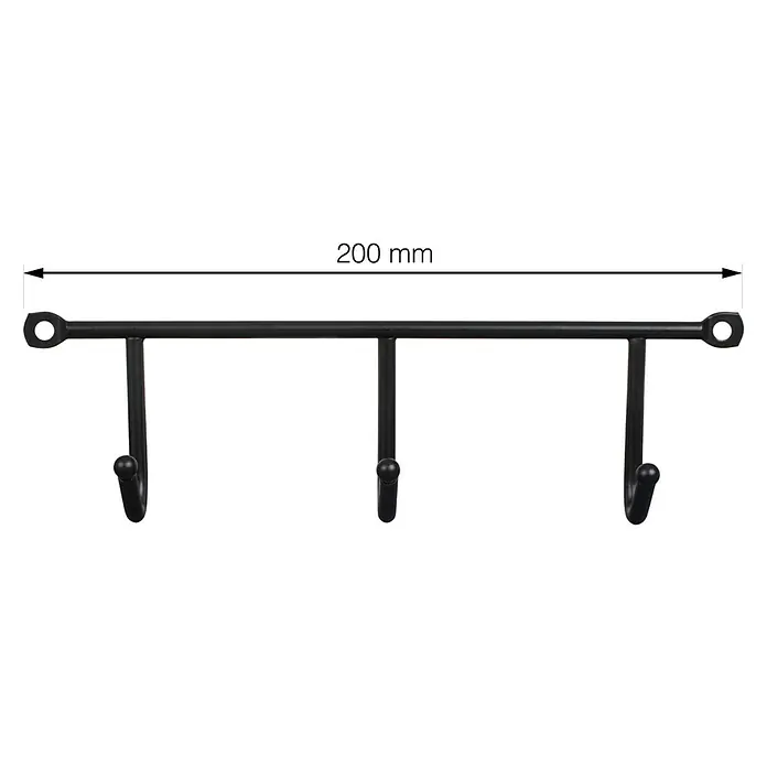 Walteco Hakenleiste - L x B x H: 200 x 35 x 60 mm, Anzahl Haken: 3 Stk., Schwarz - Schwarze Hängegarderobe mit drei Haken und einer Länge von 200 mm zur stilvollen Aufbewahrung von Jacken und Accessoires im Flur.