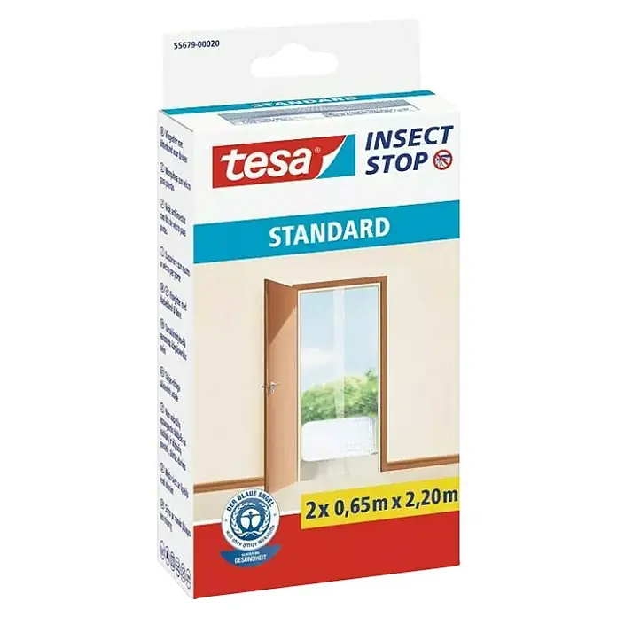 Tesa Insect Stop Puerta con protección contra insectos Standard - An x Al: 65 x 220 cm, Montaje de la mosquitera: Enganche - Un paquete de mosquitera Tesa Insect Stop Standard para puertas. Ideal para mantener los insectos fuera.