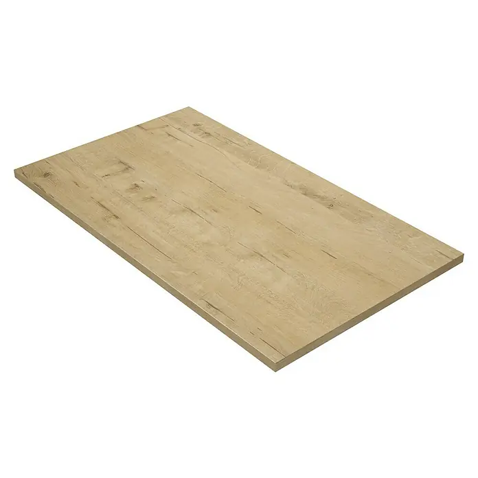 Conjunto de mueble de baño Emma -  - Imagen de un panel de madera clara con vetas sobre un fondo negro. El panel es rectangular y tiene una superficie lisa.