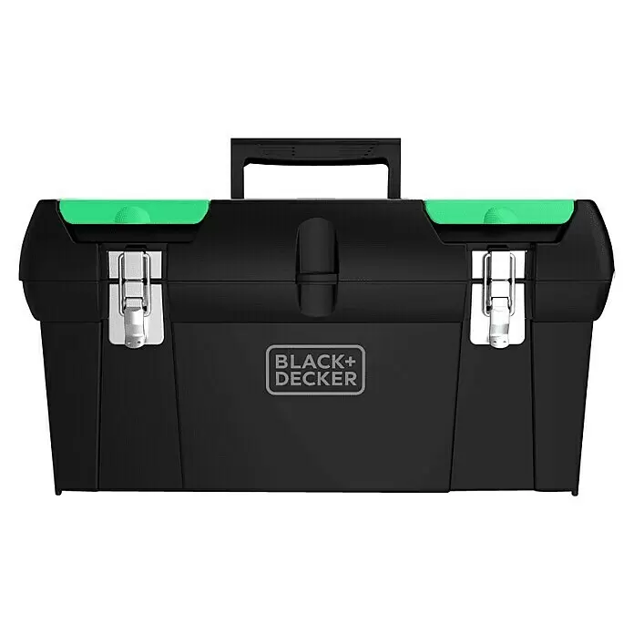 Black+Decker reviva Juego de cajas de herramientas - Plástico, Negro/Verde, 2 pzs. - Caja de herramientas negra de plástico con detalles verdes, cierres plateados y asa negra.