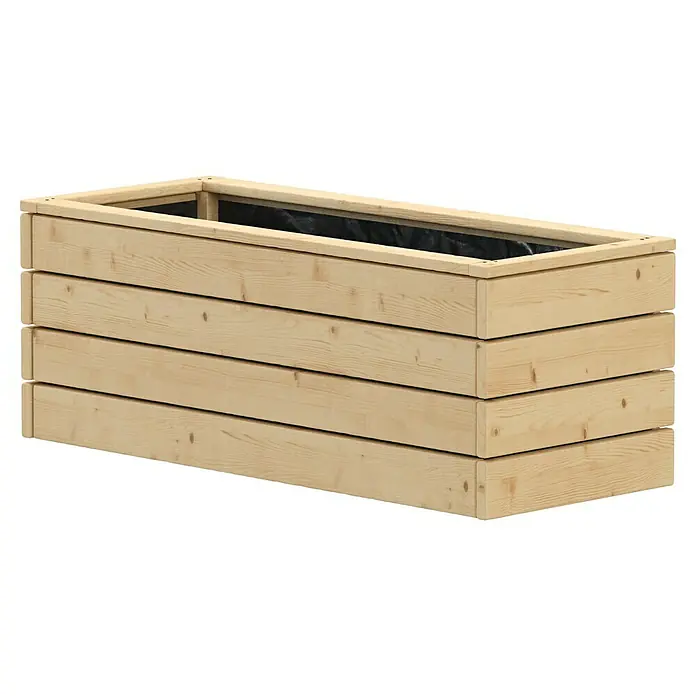 Kiehnholz Pflanzkasten - L x B x H: 115 x 40 x 43 cm, Holz - Holzblumenkasten mit schwarzer Innenfolie, ideal für den Garten oder Balkon. Die natürliche Holzoptik passt sich jeder Umgebung an.