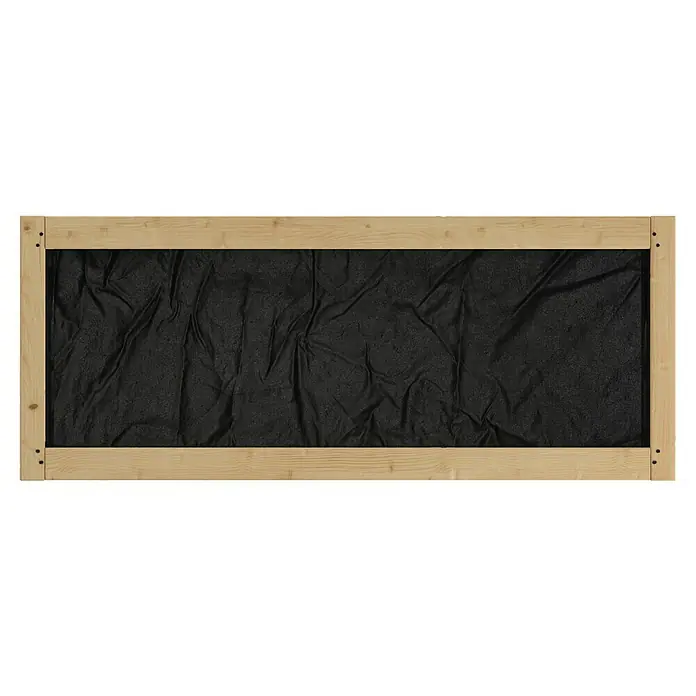 Kiehnholz Pflanzkasten - L x B x H: 115 x 40 x 43 cm, Holz - Nahaufnahme eines rechteckigen Holzrahmens mit einem schwarzen, faltigen Stoffbezug, der eine schlichte und elegante Wanddekoration zeigt.