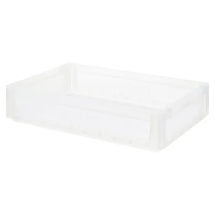 Eurobox - 24 l, L x B x H: 60 x 40 x 12 cm, Transparent - Aufnahme eines weißen Kunststoffbehälters, der eine saubere und organisierte Lösung für die Lagerung bietet. Praktisch und leicht zu reinigen.