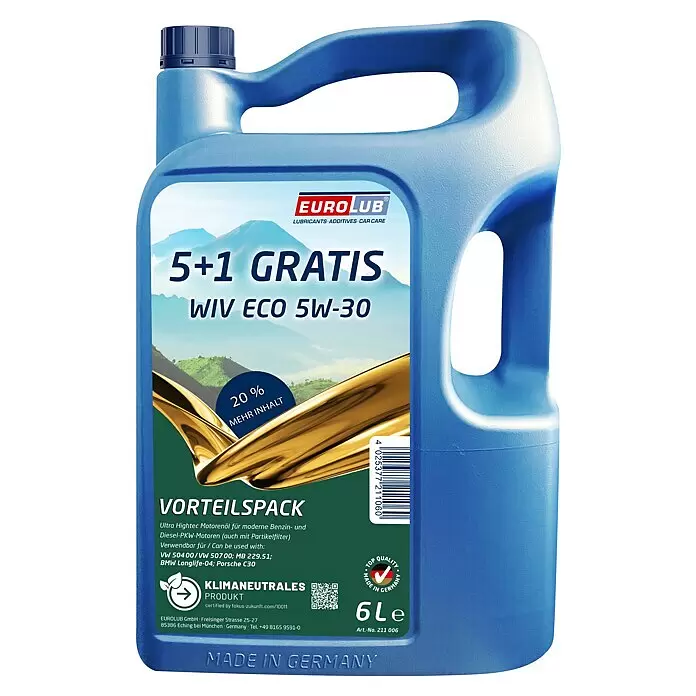 EuroLub Motoröl WIV Eco - 5W-30, C3, 6 l - Blauer Eurolub 6L Motorenöl-Kanister, WIV ECO 5W-30.