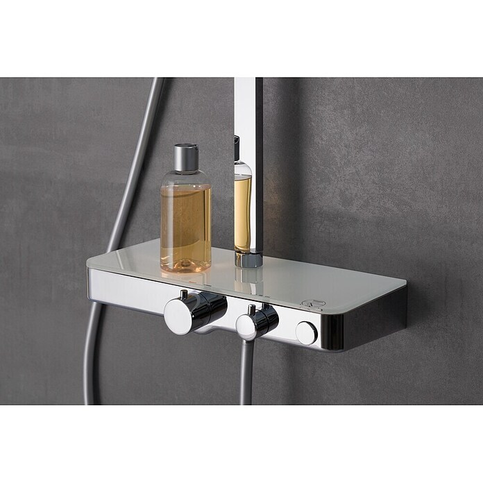 Camargue Überkopfbrausen-Set Grande Vita (Mit Thermostatarmatur, Höhenverstellbar: 80 - 120 cm, Chrom/Weiß)