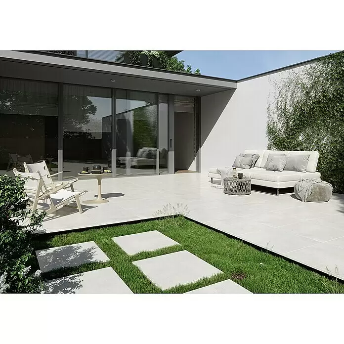 Queens Terrassenfliese - 59,3 x 59,3 x 2 cm, Weiß, Matt - Stimmungsaufnahme