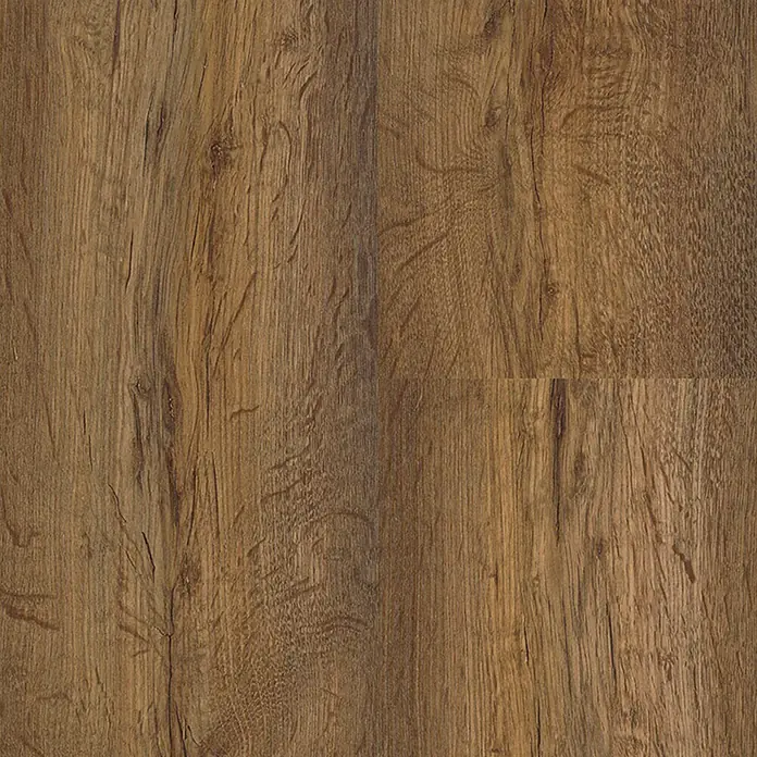 LOGOCLIC Edition Laminat Family Ascoli1.285 x 192 x 7 mm, Landhausdiele, Ascoli - Detailaufnahme einer Holzoberfläche mit markanter Maserung in warmen Brauntönen, ideal für Texturen.